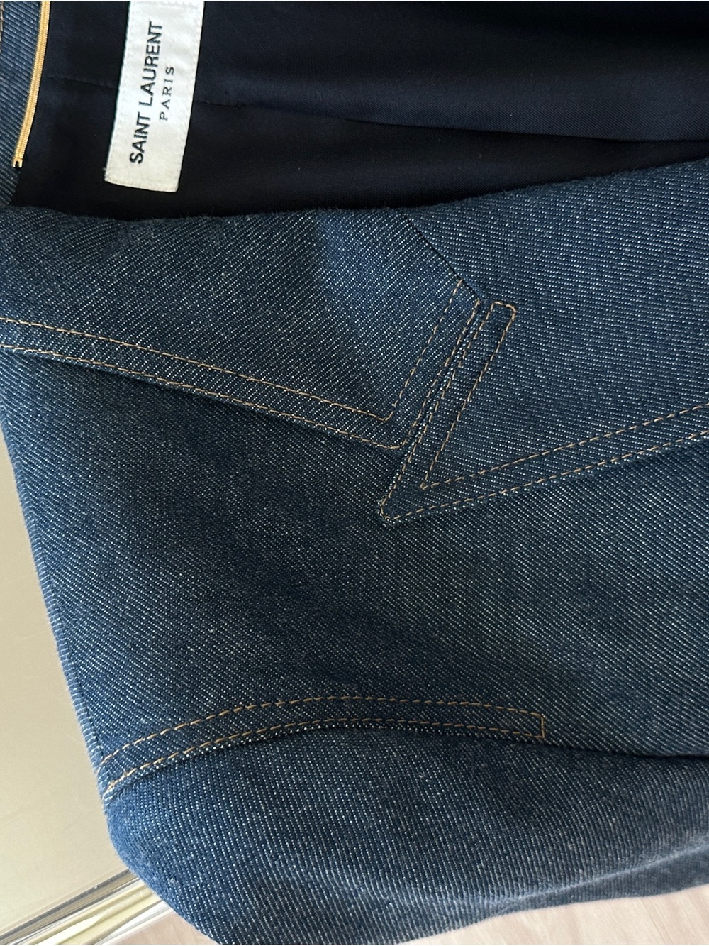 Saint Laurent Dark Blue Cropped Denim Blazer - Picture 15 of 16